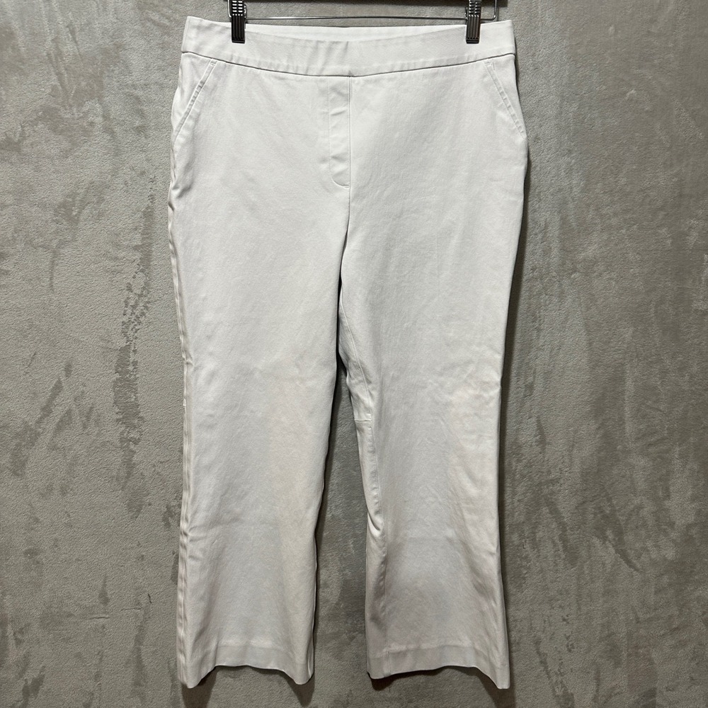 Spanx Womens XL White Stretch Twill Cropped Flare Ankle Pants Pull On Slimming